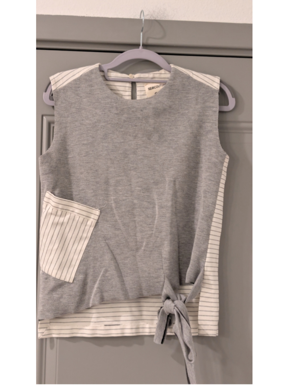 SEMICOUTURE Italy Layered Gray Pinstripe Tie Top Size 10